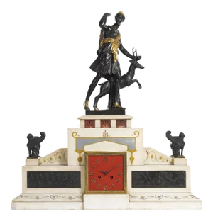 Large 19th Century Neoclassical Figural Bronze and Marble Mantle Clock