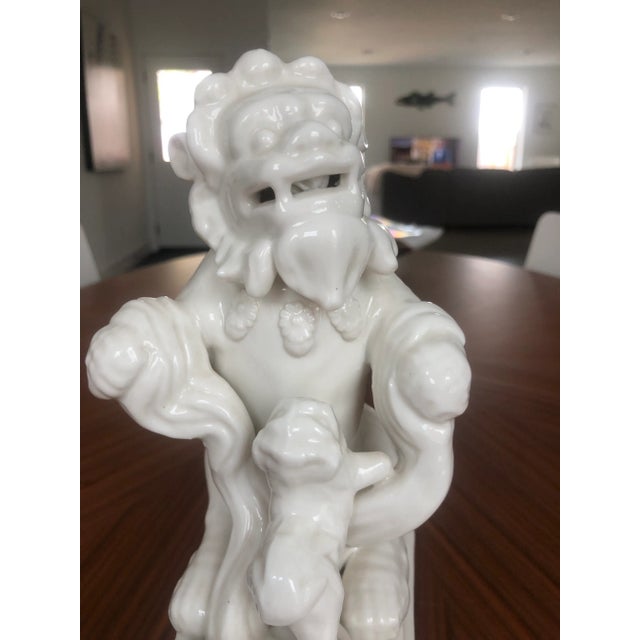 Mid 20th Century Blanc De Chine Ceramic Foo Dogs. A Most Lovely Dynamic Ceramic Duo in an Ivory Glaze-Set of 2 For Sale - Image 10 of 12