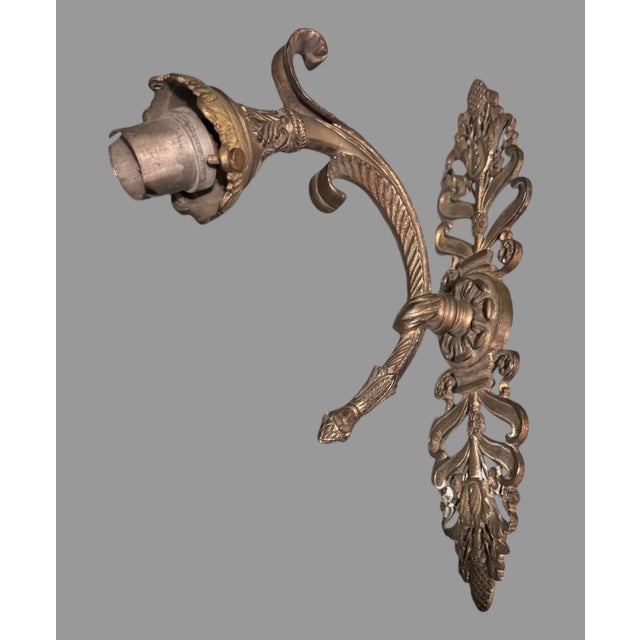 Pair of Ornate Antique Victorian Cast Metal Bronze Finish Wall Sconces For Sale - Image 4 of 7