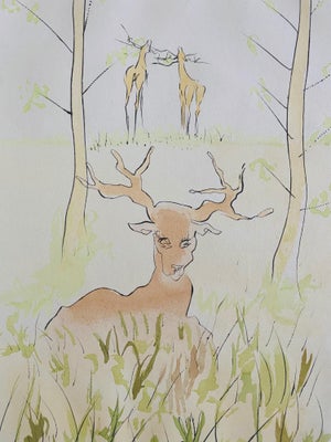 Salvador Dalí­, Salvador Dali, Le Cerf Malade Signed Etching Engraving, Color Lithograph Pochoir