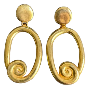 Vintage Gold Large Statement Earrings Clip-on Runway Maximalist Dangle Drop