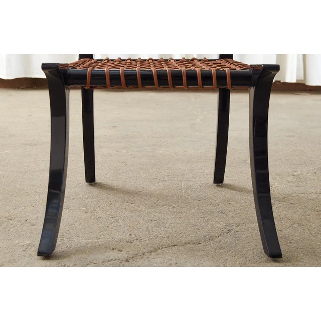 Pair of Ebonized Leather Rope Klismos Chairs After Robsjohn-Gibbings For Sale - Image 11 of 13