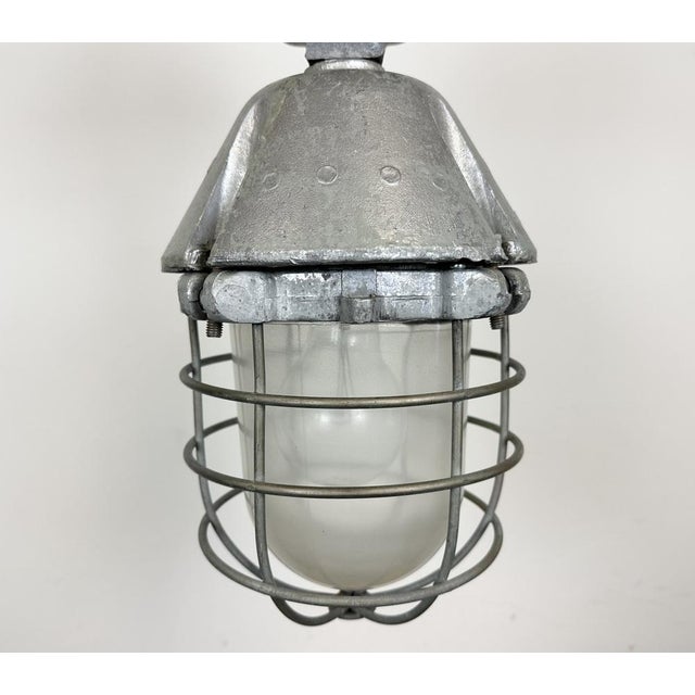 Large Industrial Cast Aluminium Cage Pendant Light from Polam Wilkasy, 1960s For Sale - Image 4 of 15
