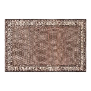 Antique Persian Malayer Chocolate Brown, Sandy Beige Hand Knotted Wool Rug For Sale