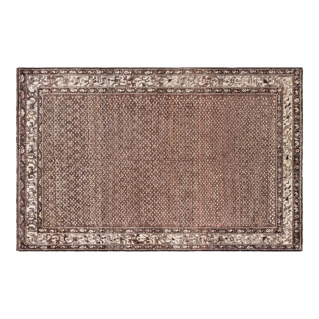 Antique Persian Malayer Chocolate Brown, Sandy Beige Hand Knotted Wool Rug For Sale
