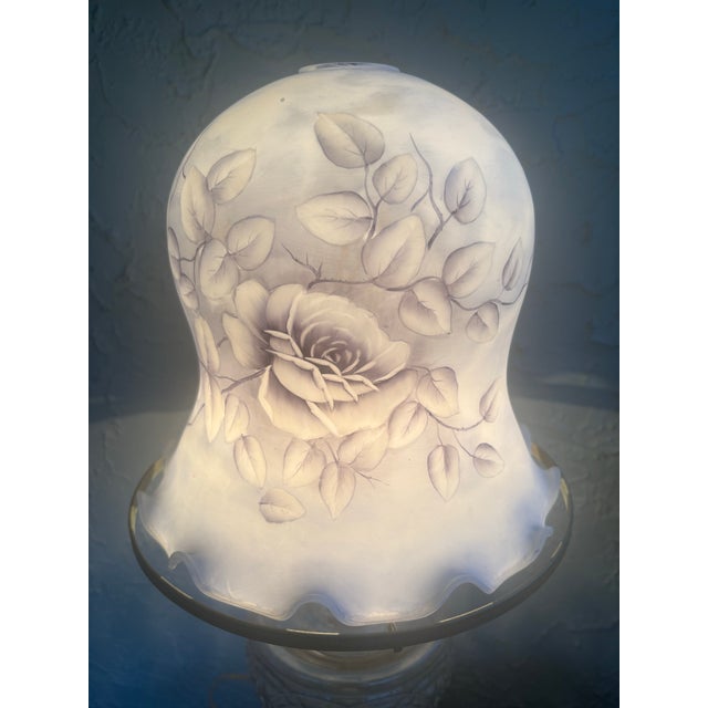 Glass Vintage Frosted Blue Glass Rose Lamp Shade With Ruffled Scalloped Edge For Sale - Image 7 of 9