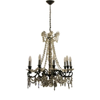 9-Flame Crystal Glass Chandelier, France, 1900s For Sale