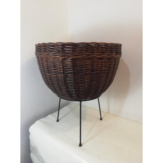 Wicker Plant Stand with Iron Base, Italy, 1950s For Sale - Image 9 of 9