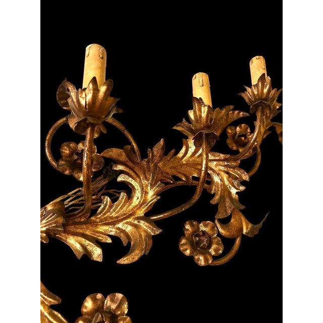 Vintage Italian Gilt Tole Wall Sconce, 1950 For Sale - Image 4 of 13