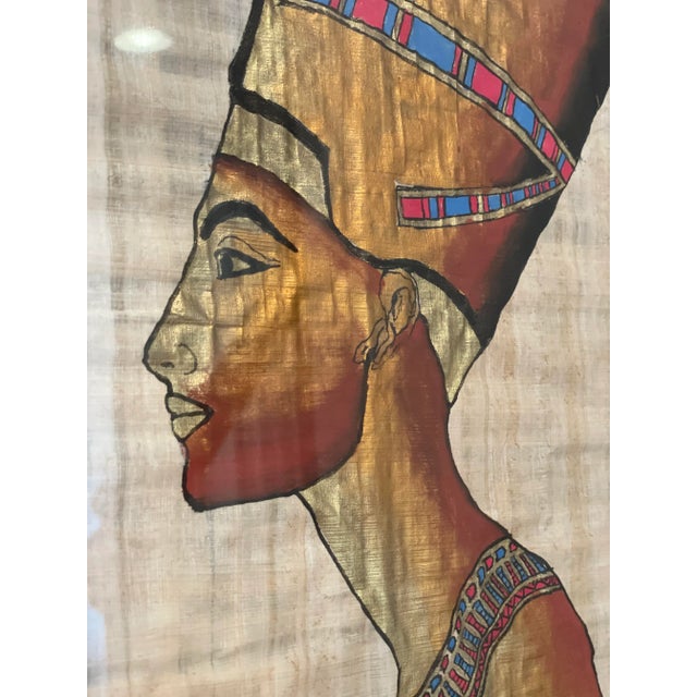 Figurative Late 20th Century Vintage Hand Painted Egyptian Papyrus Painting of Queen Nefertiti For Sale - Image 3 of 6