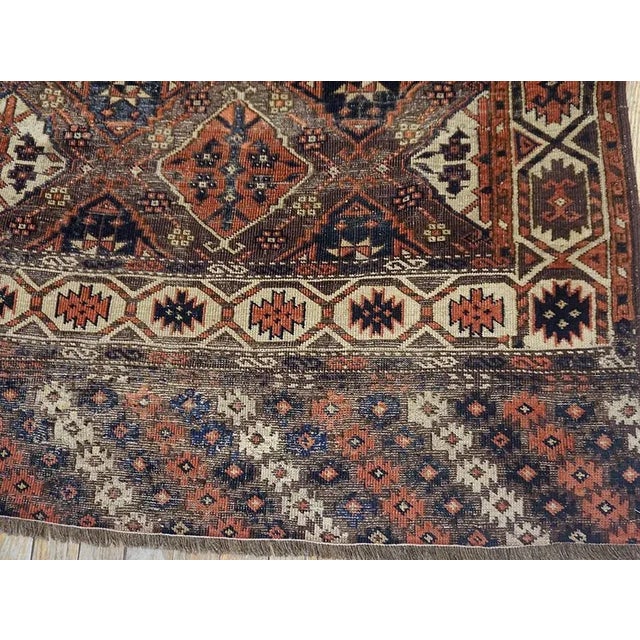 Special Auburn Brown Ground Color With Multicolor Diamond Pattern Geometric Design Antique Central Asian Chodor Turkmen Rug For Sale - Image 11 of 13
