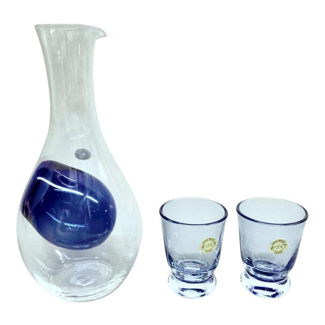 Vintage Handmade Japanese Sake Decanter and Shot Glasses Set of 3