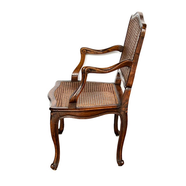 French Late 19th Century Pair French Louis XV Style Open Armchairs With Caned Seats and Backs For Sale - Image 3 of 12