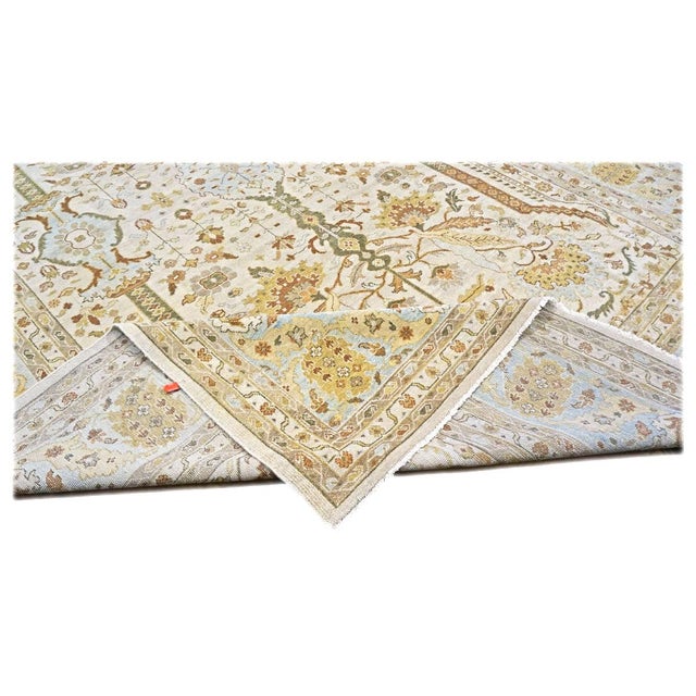 21st Century Afghan Farahan Sarouk Wool 10x14 Ivory, Green & Light Blue Handmade Area Rug #9902700 For Sale In Houston - Image 6 of 7