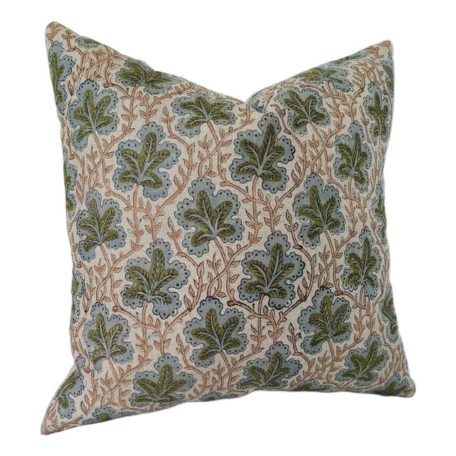 Block Print Pure Linen Throw Pillow Cover 12x20 Inch - Pushp Samhita For Sale