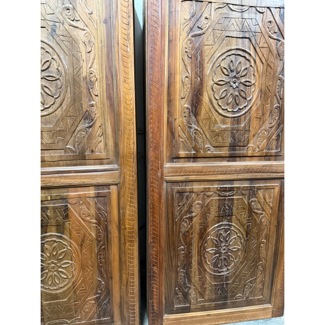 Wood Antique Spanish Style Double Carved Entry Doors in Solid Wood | Statement Architectural Panels 80x36 For Sale - Image 7 of 9