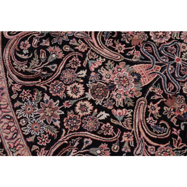 Shabby Chic Art Nouveau 1990's Pak-Persian Black/Pink Wool Round Rug- 8'1'' X 8'3'' For Sale - Image 3 of 9