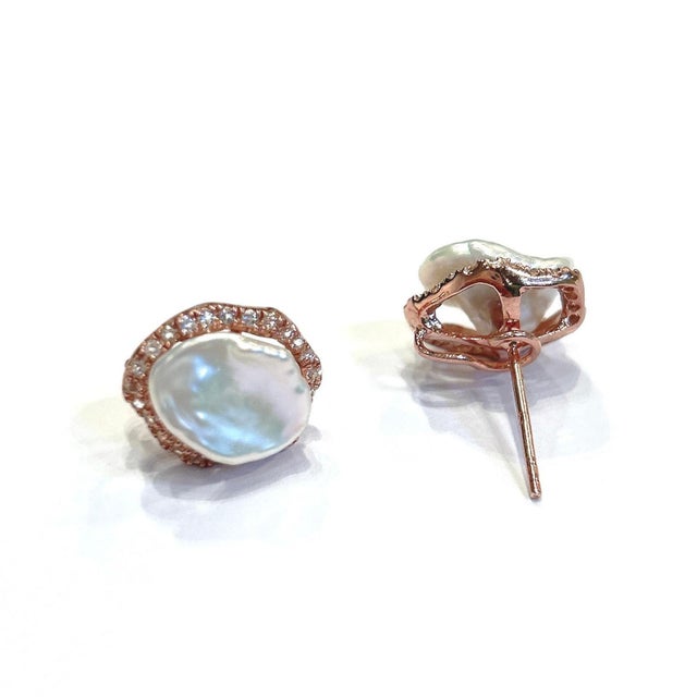 Not Yet Made - Made To Order Bochic “Capri” Rose Cut White Topaz & Pearl Earrings Set In 18K Gold & Silver For Sale - Image 5 of 12
