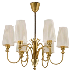 Swedish Modern Chandelier in Brass and Wood from Böhlmarks, 1940s