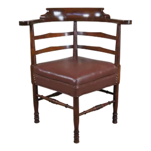 Antique English Country Mahogany Ladderback Roundabout Corner Arm Chair