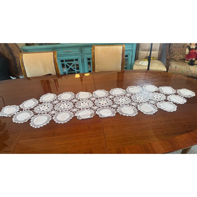 Vintage Handmade Linen and Lace Table Runner For Sale In San Diego - Image 6 of 11