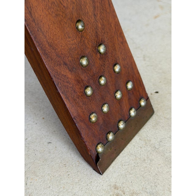 Vintage Carved Boho Camel Saddle Stool or Ottoman With Brass Studded Legs For Sale - Image 10 of 12