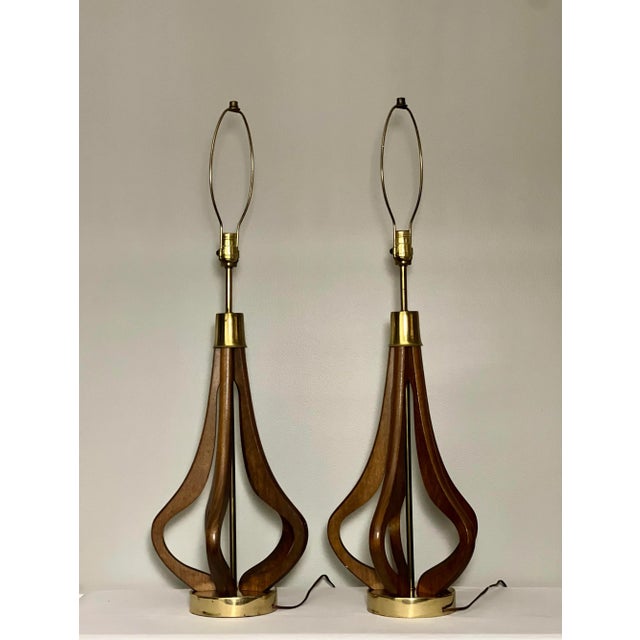 Mid-Century Modern Mid 20th Century Mid Century Modern Sculptural Walnut Table Lamps, a Pair For Sale - Image 3 of 12