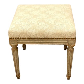 French 19th C. Painted Louis XVI Style Upholstered Stool For Sale