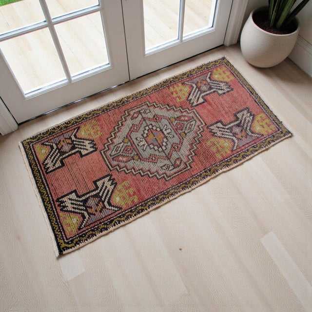 Vintage Nigde Small Turkish Rug 1'8"x3'3" Pink Wool Entry Mat Hand Knotted Welcome to our curated collection of authentic...