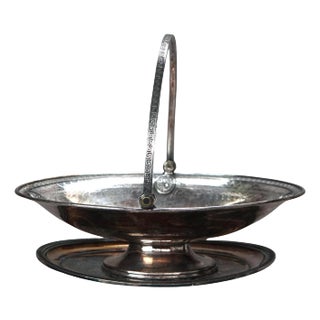 Set of 2 Antique Silver Plate Serving Pieces, Basket & Platter Circa 1890 For Sale