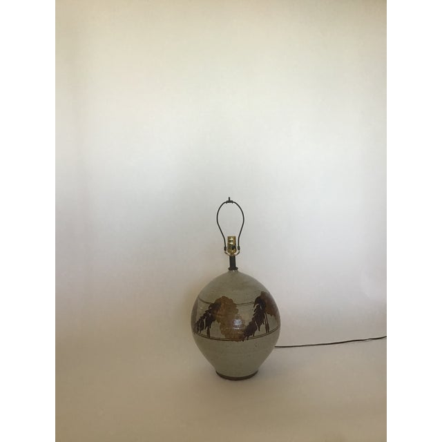 Mid-Century Modern Large-Scale Vintage Ceramic Lamp, Stripe & Leaf Motif For Sale - Image 3 of 3