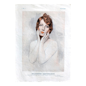 Original 1925 Fantasio Portrait Illustration of Selysette Maeterlinck by Gustave Brisgand – French Art Deco Magazine Print