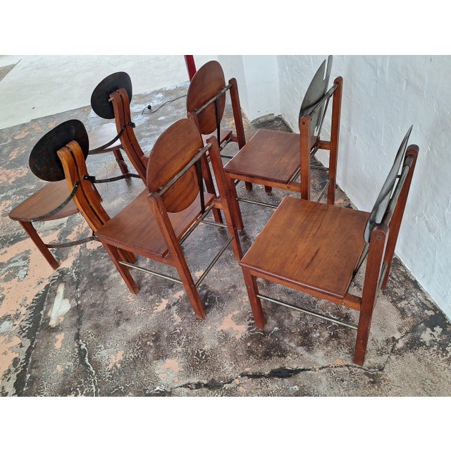 Wood Mid-Century Brutalist Teak and Steel Dining Chairs, Set of 6 For Sale - Image 7 of 18