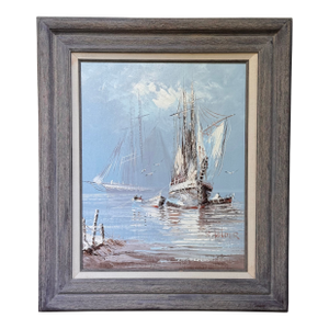 Late 20th Century Nautical Decorative Arts Studio Oil Painting B. Wilder- Framed