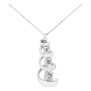 .925 Sterling Silver 1/4 cttw Diamond Swirl Shape Pendant Necklace (I-J, I2-I3) For Sale