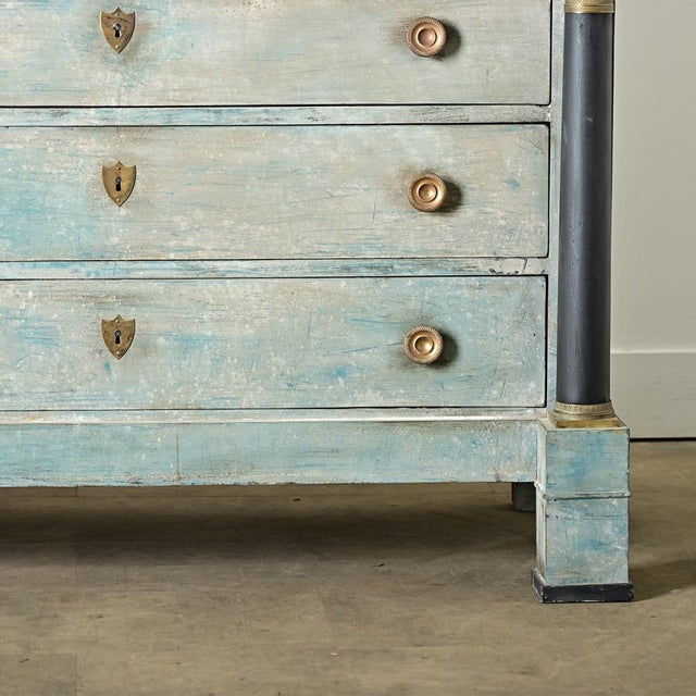 Blue French 19th Century Painted Empire Commode For Sale - Image 8 of 14