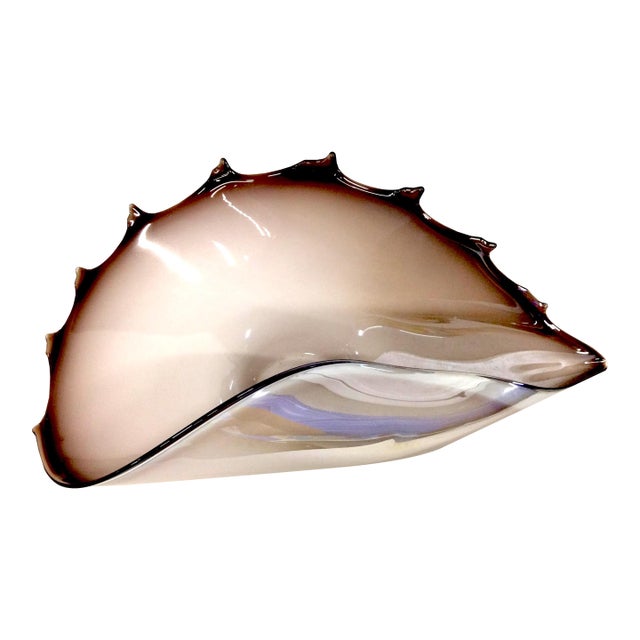 Mid-Century Jozefina Krosno Polish Art Glass Conch Shell Centerpiece For Sale