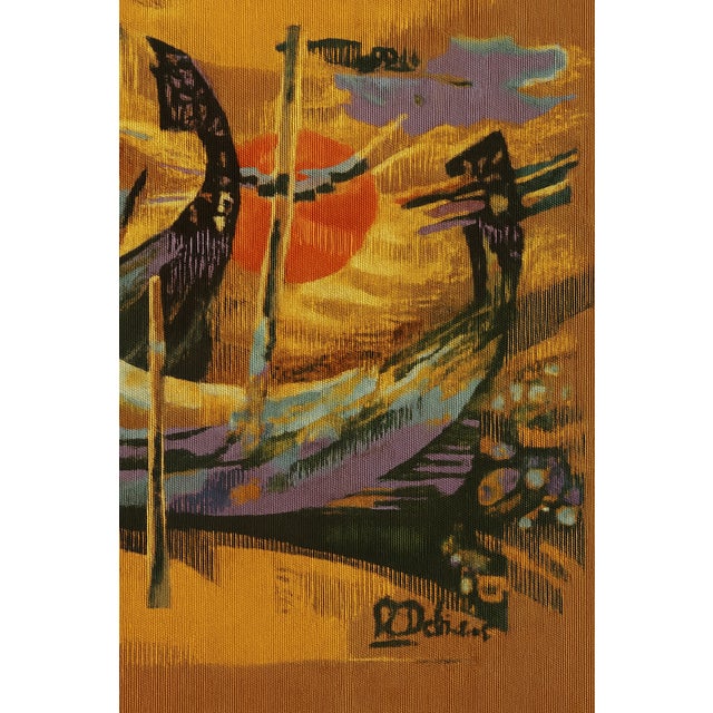 Mid-Century Modern 1970s “Barques À Avignon” Wool Tapestry by Robert Debiève – Certified French Mid-Century Modern Textile Art For Sale - Image 3 of 4
