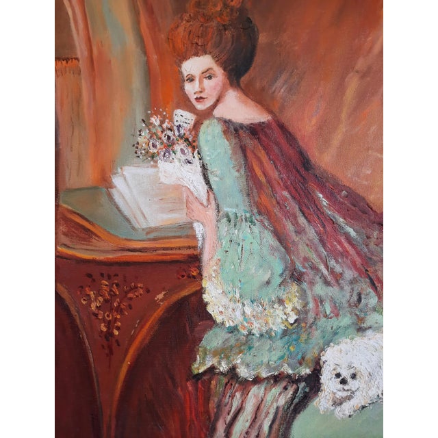 Original Lady & Dog Portrait Painting Bridgerton Style Signed For Sale - Image 4 of 10