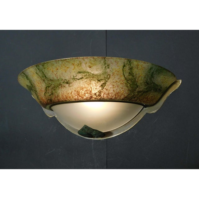 Green 20th Century Murano Uplight Sconce With Green Metal Leaf For Sale - Image 8 of 9