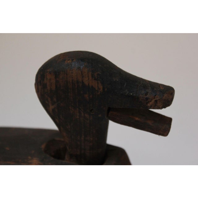Vintage Primitive Carved Wooden Duck on Wheels Decoy / Pull Toy For Sale - Image 10 of 12