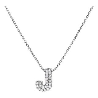 10K White Gold Diamond Accent "J" Initial Bubble Pendant Necklace For Sale
