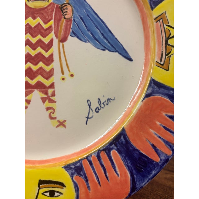 Mark Sabin Signed Winged Figure Hand-Painted Ceramic Plate For Sale In Miami - Image 6 of 7