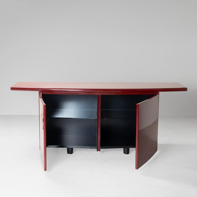 Red Lacquered Wooden Sideboard, 1970s For Sale - Image 4 of 15