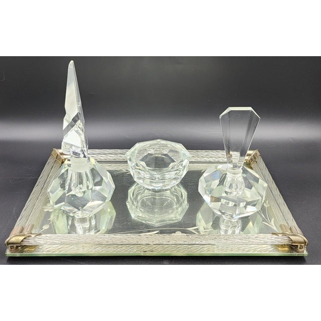 Mid-Century Modern Vintage Hand Cut Crystal Dresser Set With Mirror Tray For Sale - Image 3 of 18