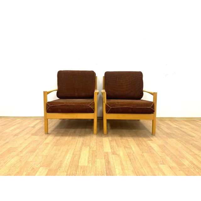 A beautiful and comfortable pair of retro armchairs produced by ton in the former czechoslovakia during the 1970s. They...