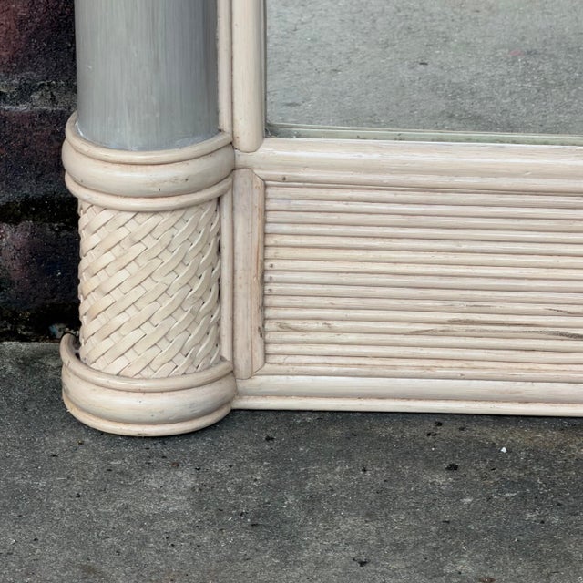 1970s 1970s Monumental Palm Beach Estate Grayish-Blue & Cream Bamboo Wall Mirror For Sale - Image 5 of 14