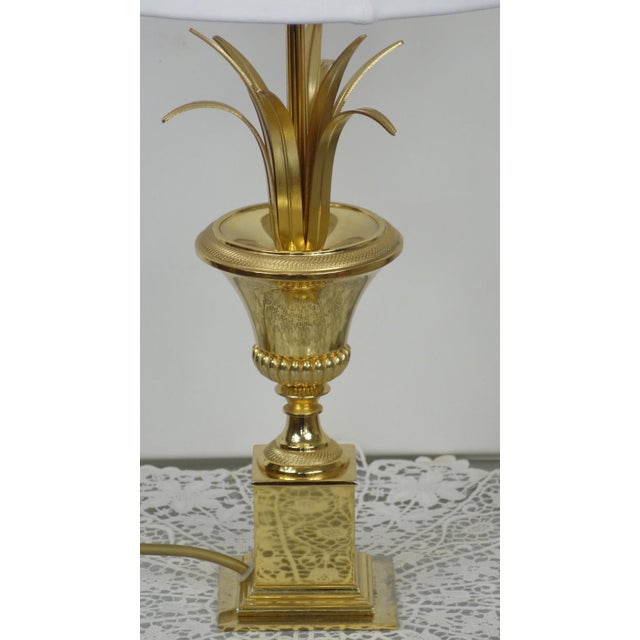 Metal Hollywood Regency Brass Table Lamp with Fabric Shade from Unbekannt, 1970s For Sale - Image 7 of 11