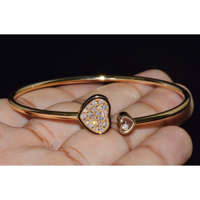 Metal Late 20th Century Authentic Chopard Happy Hearts 0.45ct Diamond Open Bangle Bracelet in 18k Rose Gold For Sale - Image 7 of 18
