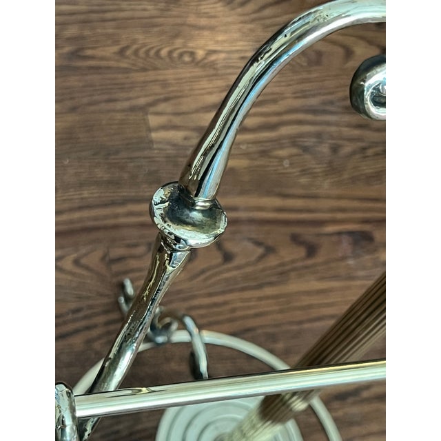 Metal Vintage Asjustable Solid Brass Valet / Butler Stands With Classical Scrollwork a Pair For Sale - Image 7 of 12